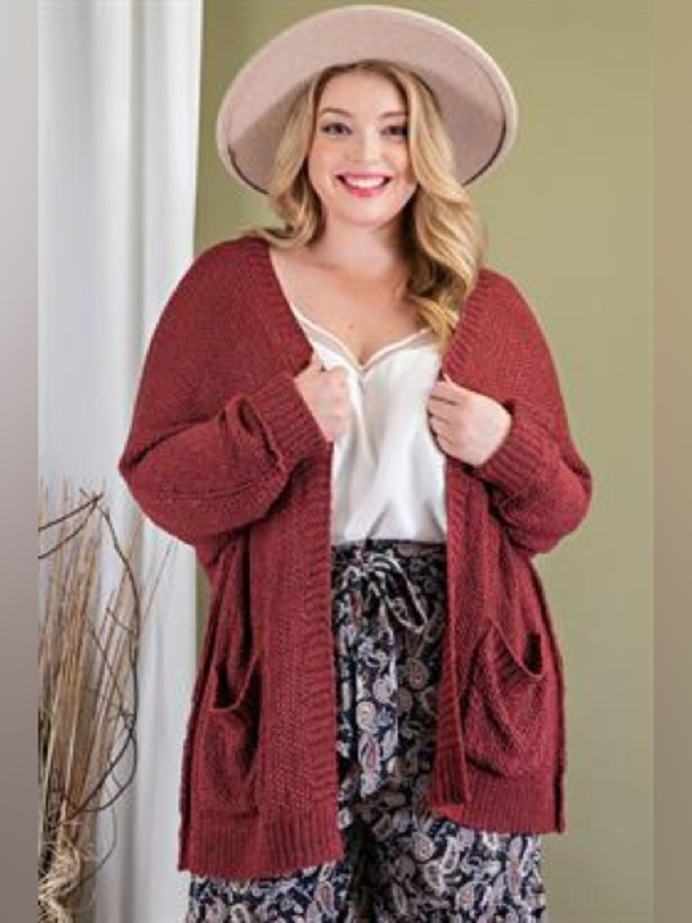 Ee:some PLUS Wine Colored Cardigan Cardigan